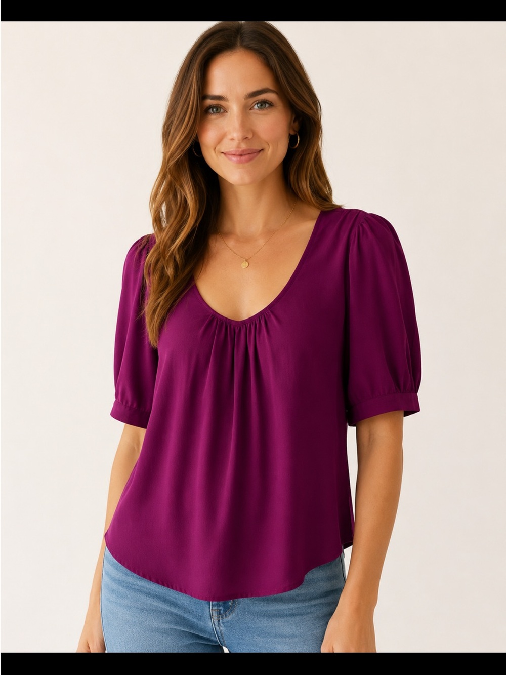 Gap Women’s Purple Scoop Neck Puff-Sleeve Top